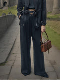 Fongt Casual Straight Pants 2024 Summer New Three-Dimensional Flower Lace Design Sense High Waist Pleated Suit Pants-Outfit