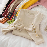 Thick Pullovers Khaki Casual Button O-neck Chic