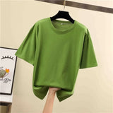 Tee Shirt Summer short sleeve loose Solid color Basic T Shirt Women Casual O-neck 90s Tops Korean black White