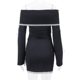 Black Long Sleeve Off-shoulder Bow Mini Dress-Outfit