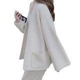 Coat Women's Spring And Autumn 2024 New Style Loose Lazy Pocket Korean Version Simple Knitted Cardigan Girl-Outfit