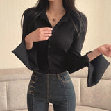 Solid Color Flare Long Sleeve Blouse-Outfit