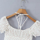 Fashion Women's Fashion Spring New French Flower Bubble Sleeve Dress Pure Girl Tie Short Skirt-Outfit