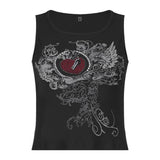 Fongt Women's Personality Hot Diamond Print Tight Round Collar Vest Sports Bottom