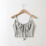 New Short Tight-Fitting Waffle Strap Vest With High Waist And Navel Halter Top-Outfit