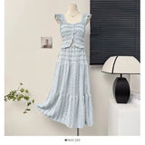 Fongt Tie Wearing A Female Spring Dress Holiday Style Short Flying Sleeve Slings Hoisted High-Waisted Skirt Suit
