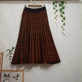 New Autumn And Winter vintage Stretch High Waisted Midi Pleated Houndstooth Printed Knitted Skirt For Women Runway