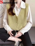 Short Sweater Vests Tops Women Casual Knit Chaleco Coats New Single Breasted Knitwear Sleeveless Jackets Basic