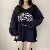 Letter Print Oversized Hooded Long Sleeve Tee-Outfit
