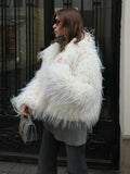Fongt Women's ZA Autumn And Winter New White Fur Collar Coat