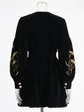 Vintage Court Style Waist Thin Dress 2025 Summer New Heavy Industry Embroidery Lace Design Short