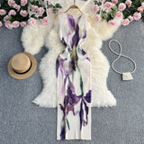 Fongt Gentle And Comfortable Temperament Slim And Casual Thin Print Dress Female 2024 Summer New Fold-Outfit