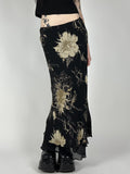 Fongt Sen Huahua Print Low-Rise Thin Half-Dress Babes Babes Babes Babes Thorny A-Word Long Skirt