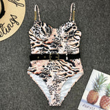 Black Buckle One Piece Swimsuit Women High Cut Metal Chain Strap Push Up Padded Monokini Bathing Suit Bodysuit