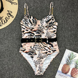 Solid White Buckle One Piece Swimsuit Women High Cut Metal Chain Strap Push Up Bra Monokini Bathing Suit Bodysuit