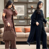 Fongt 2025 New Women's Round-Neck Long-Sleeved Broad-Legged Trouser Commuting Suit