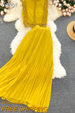 Chiffon Two Piece Sets Women Summer Sleeveless Tank Tops Blouse and Pleated Long Skirts Outfits Ladies Elegant