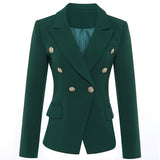 QUALITY Newest 2022 Baroque Designer Blazer Women's Metal Lion Buttons Double Breasted Blazer Jacket Size S-XXXL Dark