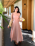 Fongt Xixi 13 Line 2025 Summer New Elegant Temperament Pure Color High-Waist Short-Sleeved Dress Dress Women 88267