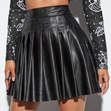 Lady Leather Mini Pleated Skirt Chic Women High Waist Kawaii Short Skirt Preppy Style Harajuku Punk Hip Hop