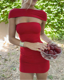 Slash Neck Bodycon Mini Dress-Outfit