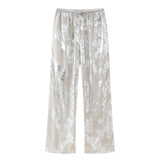 New Metal Printed Middle Waist Loose Casual Trousers 7102508302-Outfit