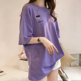 Fongt Summer New Embroidered Short-Sleeved T-Shirt Women With The Same Clothes Korean Version Versatile Medium Long Top