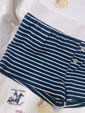 Women Soft Cotton Front Buttons Shorts 2023 Summer Vintage Low Waist Female Chic Bottoms-Outfit