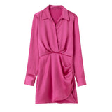 New Candy-Colored Silk Satin Long-Sleeved Dress In Summer-Outfit