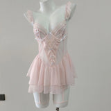 Fongt French Romance With Steel Ring Cupless Pad Lace Slings Sexy Steel Tots Pure Pyjamas