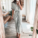 Fongt Women's Autumn New Short Sleeve Temperament Commuter High Waist Print Long