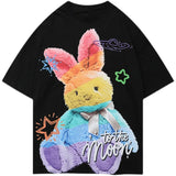 Cute Rainbow Rabbit Graffiti T Shirts Men Women Oversized Short Sleeve Casual Tops Harajuku Street Kawaii Graphic Tee-Outfit