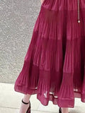 Off Shoulder Dresses For Women 2024 Luxury Evening Party V Neck Ruffles Lantern Sleeve Sexy Mesh Folds Maxi Dress TH3605-Outfit