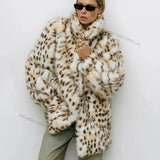 Leopard Print Faux Fur Coat-Outfit