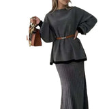 Fongt 2025 New Women's Long-Sleeved Knitting Jacket Waist Half-Dress Suit Woman