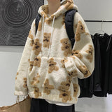 Loose Harajuku Kawaii Hoodies Fleece Bear Couple Hoodie Autumn Winter Thick Sweatshirts Oversized Pullover Casual