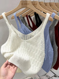 Knitted Vests Women Top V-neck Solid Tank Blusas Mujer De Moda 2024 Summer Fashion Female Sleeveless Casual Thin Tops-Outfit