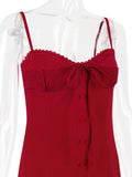 Red Lace Patchwork Buttoned Mini Dress-Outfit