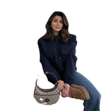Fongt Color Jacket 2023 Stand Collar Double Pocket Solid Color Locomotive Ker Pilot Jacket Cotop Female-Outfit