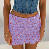 Boho Beach Skirts Summer High Waist Floral Printing Ruched Slim Short Mini Skirt A-line Bottoms Party Vacation
