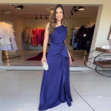 Fongt Summer New Solid Color Fashion Inclined Collar Waist Slim Temperament Elegant Dress-Outfit