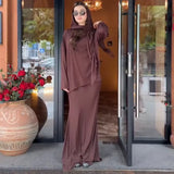 Fongt New Women's Long-Sleeved Casual Solid-Colored Loose Long Dress Comfortable Set