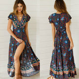 Women Boho V Neck Slim Waist arrival Sexy Long Maxi Dress Summer Beach Hot Party Floral Printed Sundress