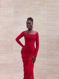 Fongt Spring And Summer New Folding Personality Twist Rope Decoration Collar Long Sleeve Long Sleeve Long Dress LX0156