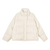 New Down Jacket Female Short Korean Version Loose And Thick Warm White Duck Down Standing Collar Bread Clothing Winter Coat-Outfit