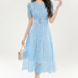 Fongt French Famous Lady Fashion Temperament Skirt Lace Embroidery Waist Dress Design Yang Small Dress Woman