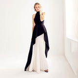 2025 Spring New Fashion Temperament Hanging Neck Long Top + White High-Waisted 100-Folded Skirt Two-Set