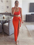 Sexy Party 2 Piece Set Women Crop Top Twist Side Split Long Skirts Matching Sets Spring Club NightTwo Piece Outfits