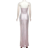 Pink Sequin Tube Top And Maxi Skirt Set-Outfit