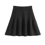 Solid A-line Knitted Pleated Mini Skirt-Outfit